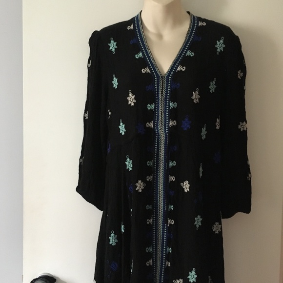 FREE PEOPLE Black Embroidered Star Gazer Dress M - Picture 5 of 8